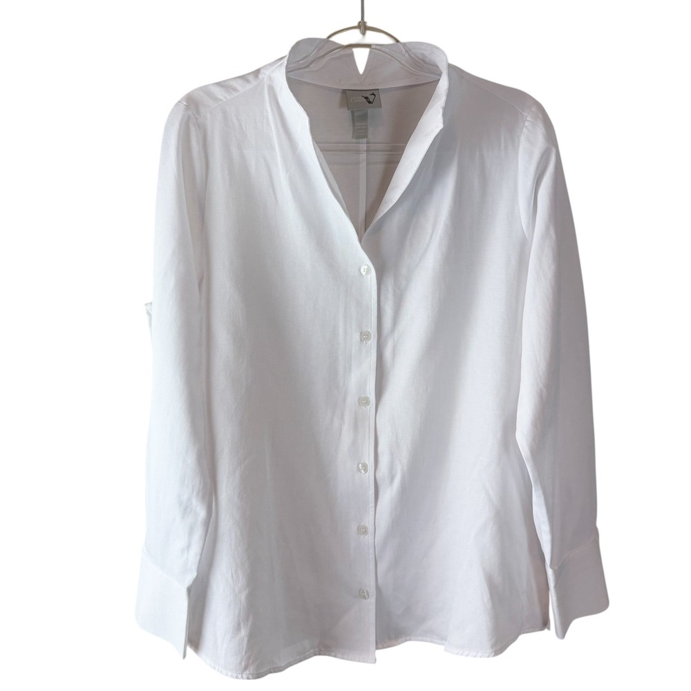 Ulla Popken Von Landen White Mandarin Collar Button‎ Up Shirt Women US 12 14